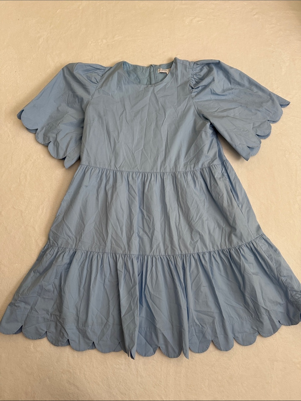 English Factory Light Blue Scalloped Tiered Mini Dress